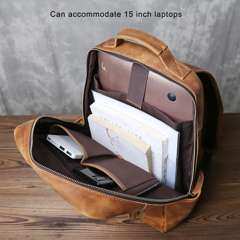 Mens standing leather backpack with retro classic top denim large capacity computer bag JLFGPJ 240820 efbf 4