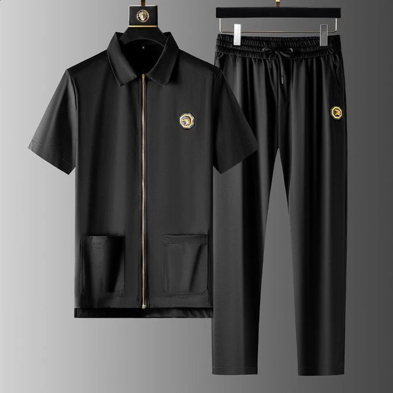 Summer Solid Color Plus Size Sportswear Mens Casual Relaxing Comfortable Breathable High Quality Two Piece Set 240827