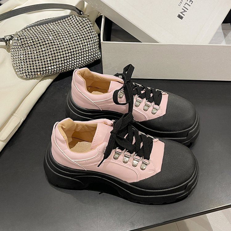 Ddmysports Casual Versatile British Style Thick Soled Small Leather For Women New Spring And Autumn Lace Coarse Custom Shoes OUTDOOR