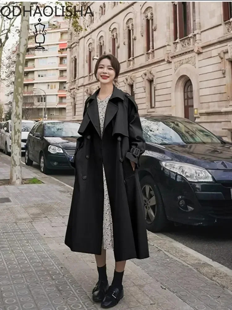 Womens Windbreaker Autumn Winter Medium Long Korean Fashion Women Trench Coats Loose Overknee British Style Clothes 240820