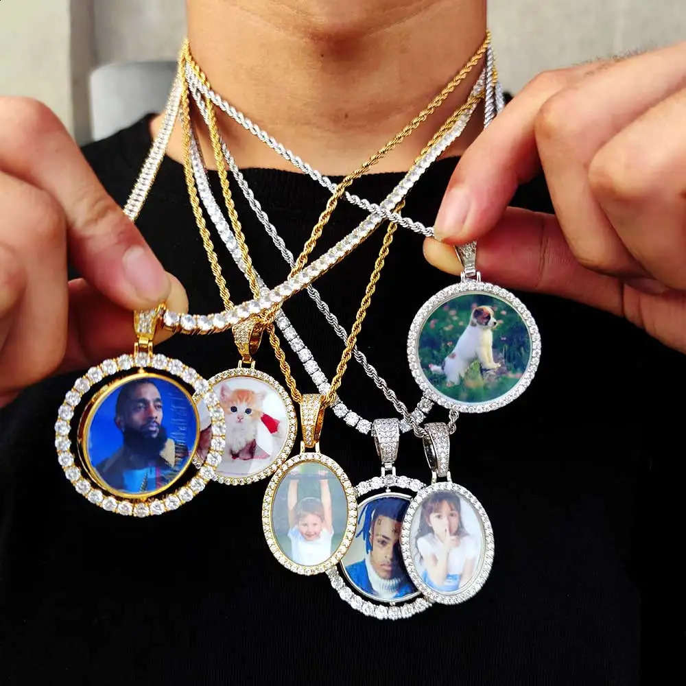 Free customization personalized po customization circular medal pendant hip-hop jewelry female memory picture necklace 240808