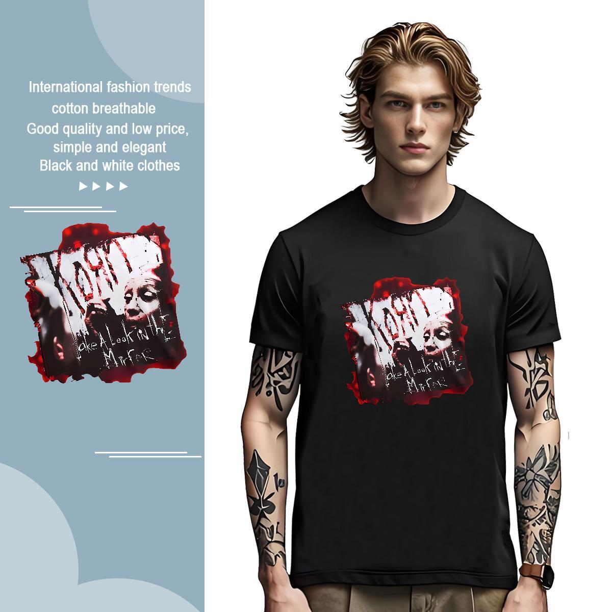 Classic Casual scary Men Tops Tees 230g Cotton Man T Shirts DIY Anime Street Breathable Short Sleeve TOP Quality Tees Shirts