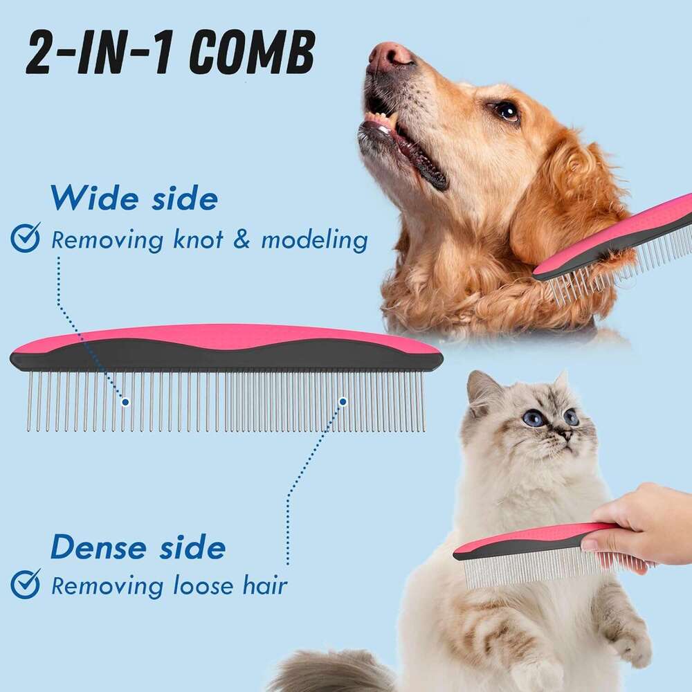 Docrok Pet Grooming and Metal Comb Combo, Cat Dog Shedding, Undercoat Rake Grooming, Dematting Deshedding Brush Dogs Shedding Tool for Long matted Hai