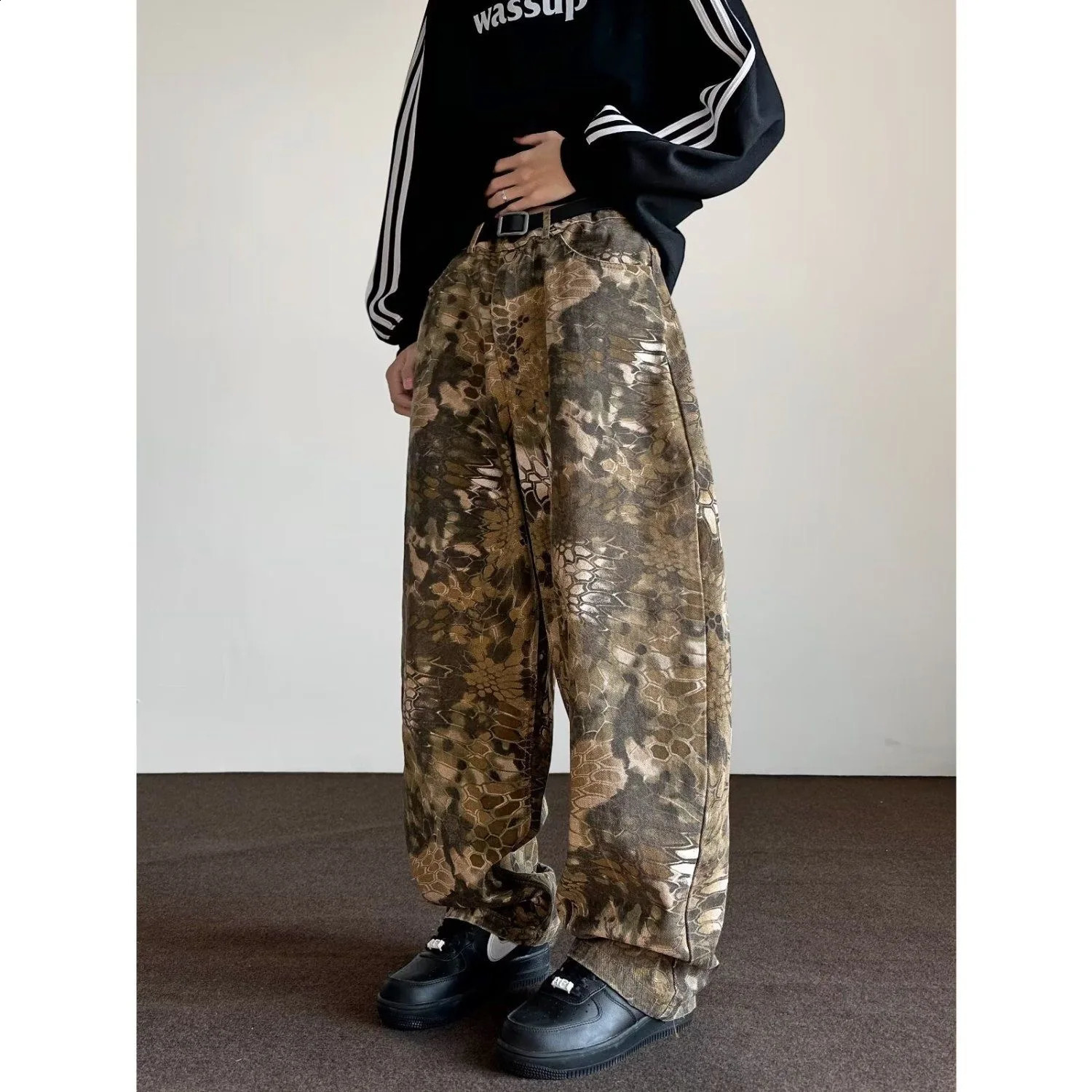 print Jeans Men Denim Pants Male Oversize Wide Leg Trousers Streetwear Hip Hop Vintage Clothes Loose Casua 240821