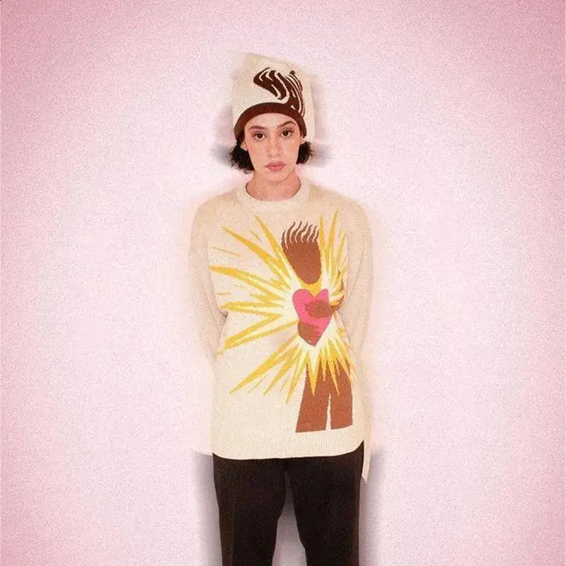 Womens street fashion clothing Harajuku knitted sweater winter floral loose retro aesthetic Y2K Gothic EMO top 240821