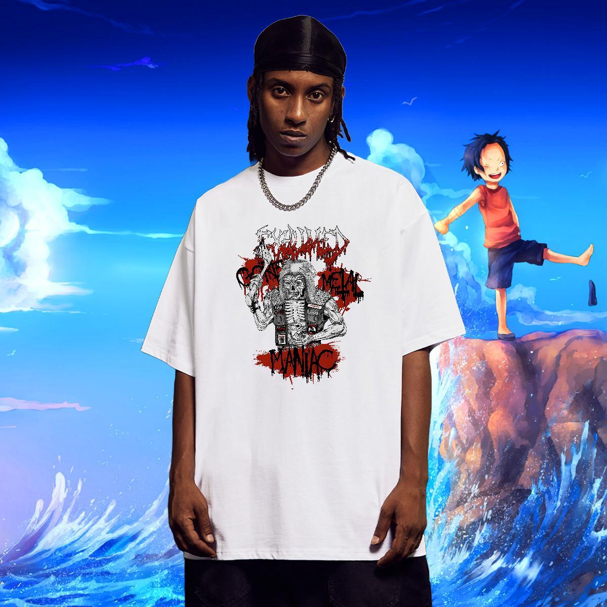 2024 Summer skull Men Tops Tees 100% Cotton 230g T Shirts Men Graphic Beach Breathable Crew Neck Unisex Top Tees