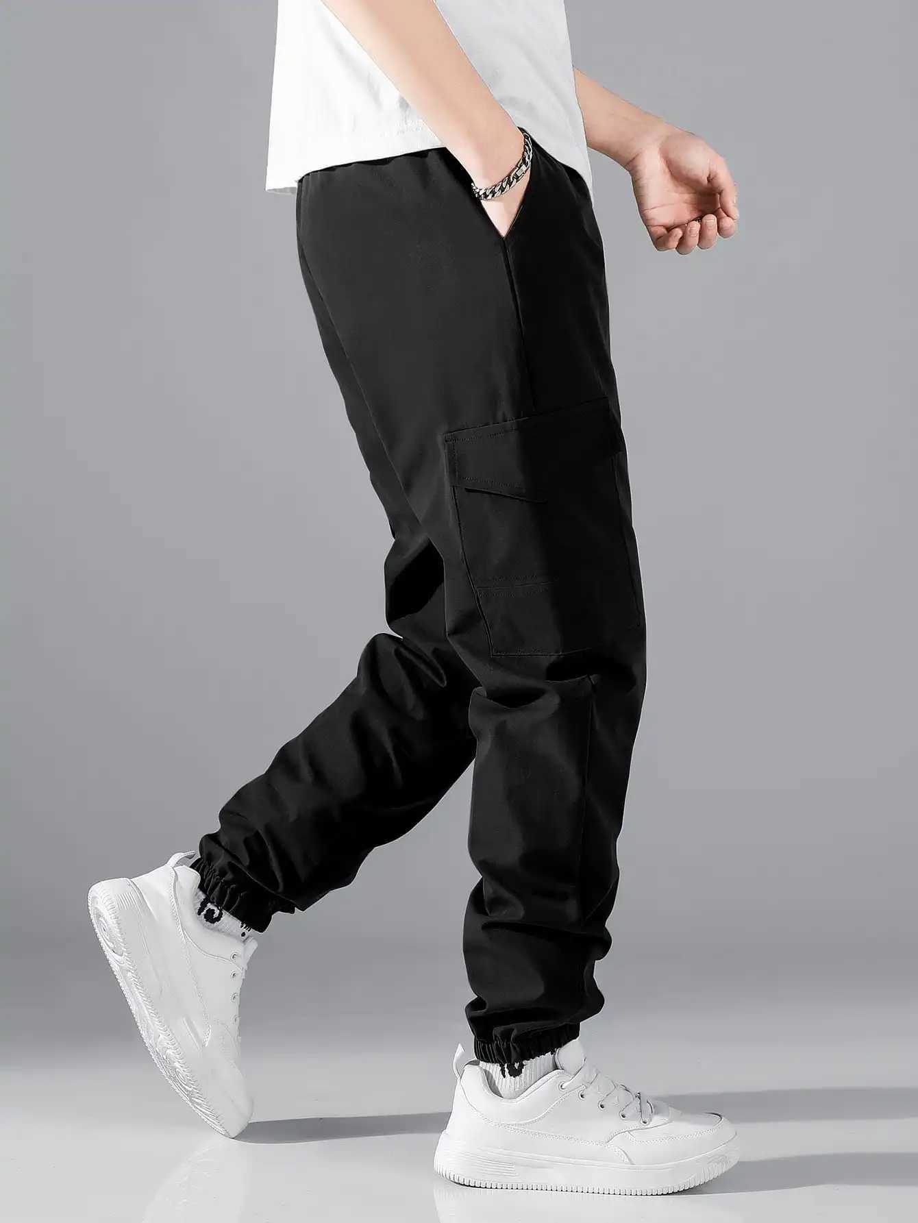 Mens Flap Pocket Side Pull Waist PantsW240725