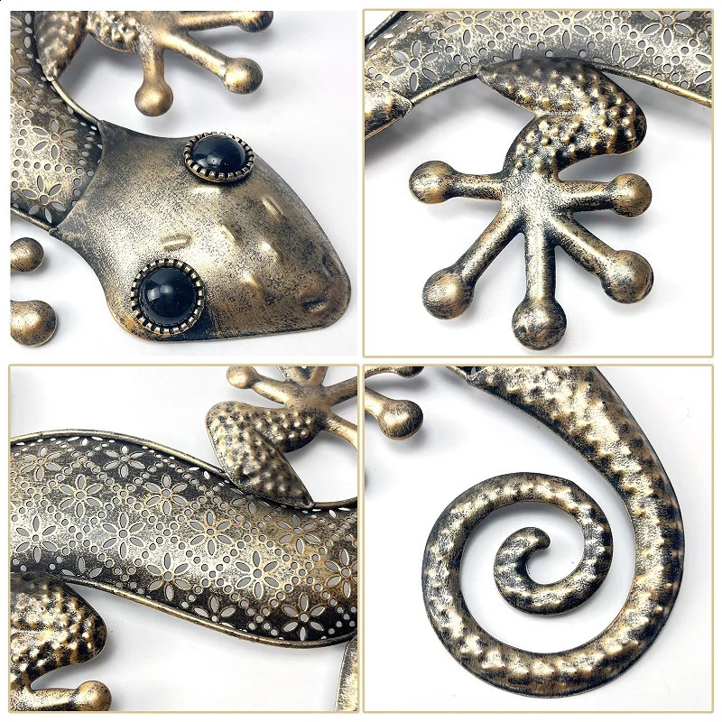 Gecko Metal Wall Art Decor 2 Pack 15 Inch - Indoor Outdoor Lizard Wall Art Hanging Sculpture for Home and Garden 240821