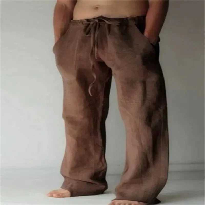New mens solid color linen pants for autumn breathable solid color linen pants for fitness street wear S-3XLW240725