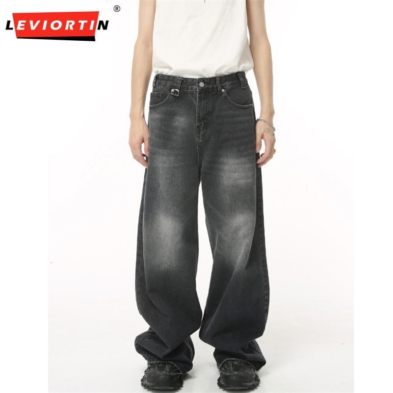 Retro mens denim pants spring And summer street wide leg loose denim pants fashionable ripped straight leg pants S-XL 240821