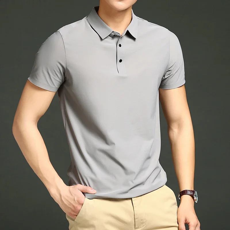 2024 Turndown Collar Mens High-End Mesh Ice Silk Short-Sleeved T-Shirt Shirt Short-Sleeved T Shirt for Men Thin Polo Shirt 240821