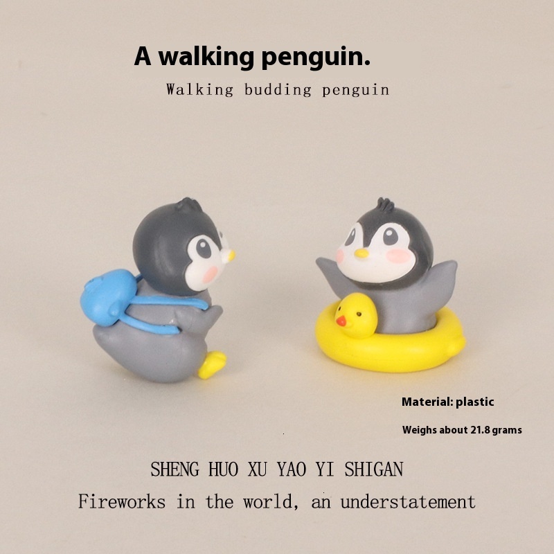 Creative cartoon mini cute funny penguin flower delivery micro landscape scene home car decoration