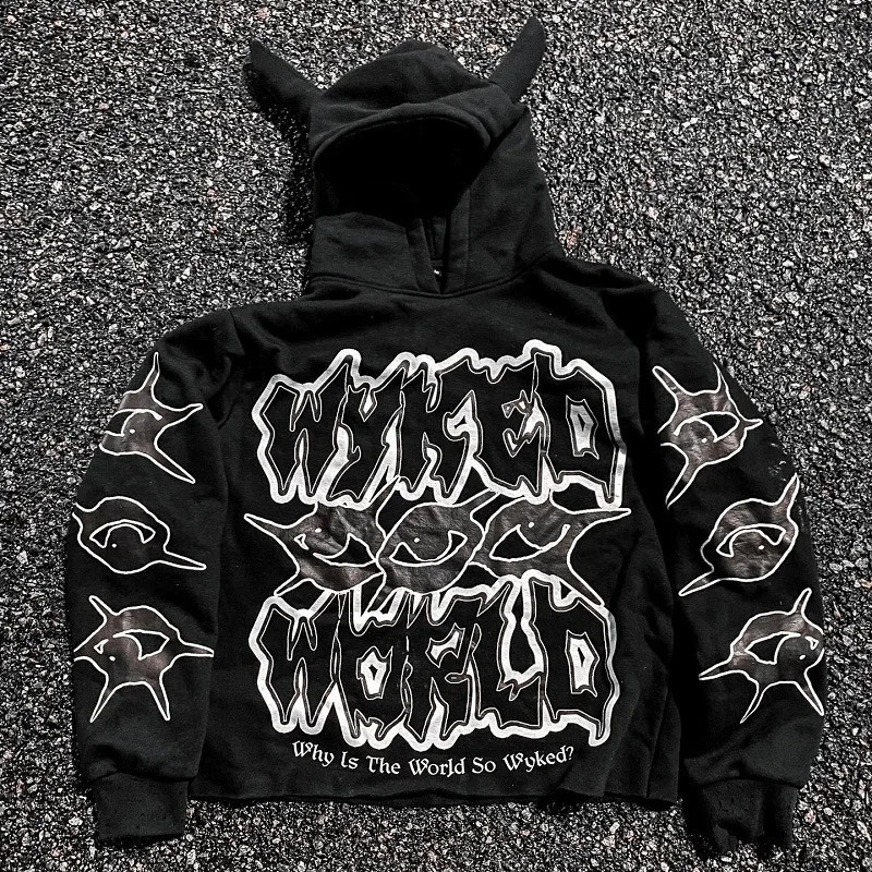 Mens Y2K Style Trendy Pattern Hoodie Harajuku Fashion Street Clothing Printed Pullover Loose Casual Sports Co Spring and 240821