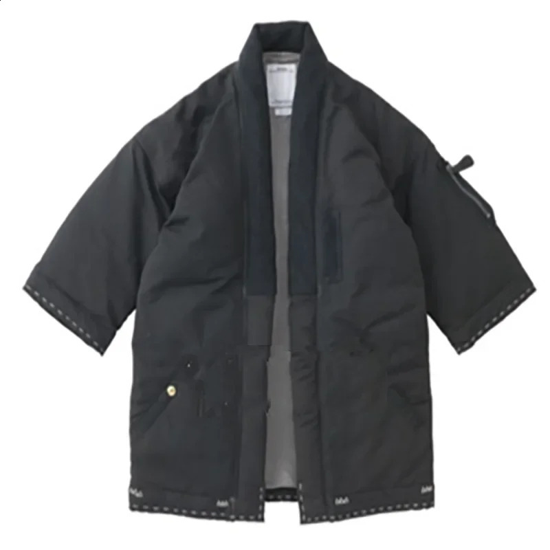 Short Three Color Hoodless Standing Collar Taoist Robe Cotton Padded Down Jacket Mens Solid Loose Coat Non Visvim Dcdt Parkas 240821