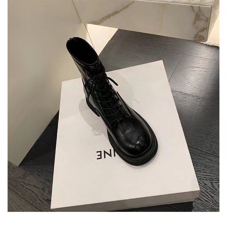 Ddmysports Grape Mom S Autumn Winter New Round Ead Look Skinny Thick Eel Eight Boosting Strap Up Martin Short Boots Women Genuine Leather OUTDOOR