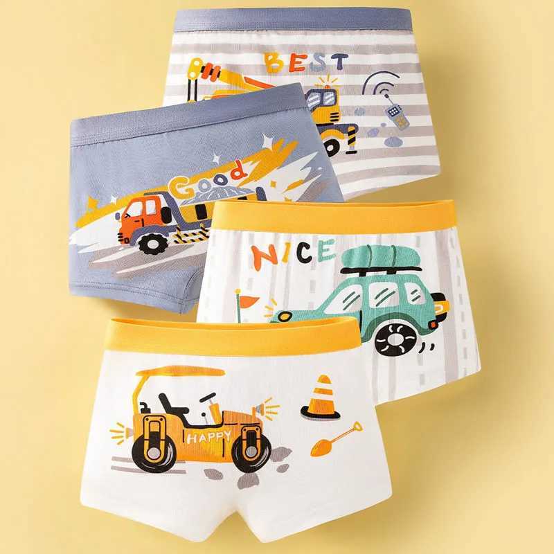 4 Pcs/Lot Children Underwear Cotton Boys Boxers Briefs 3-14 Years Old Kids Underpants Teens Knickers Breathable Boy Boxer Shorts Y240821