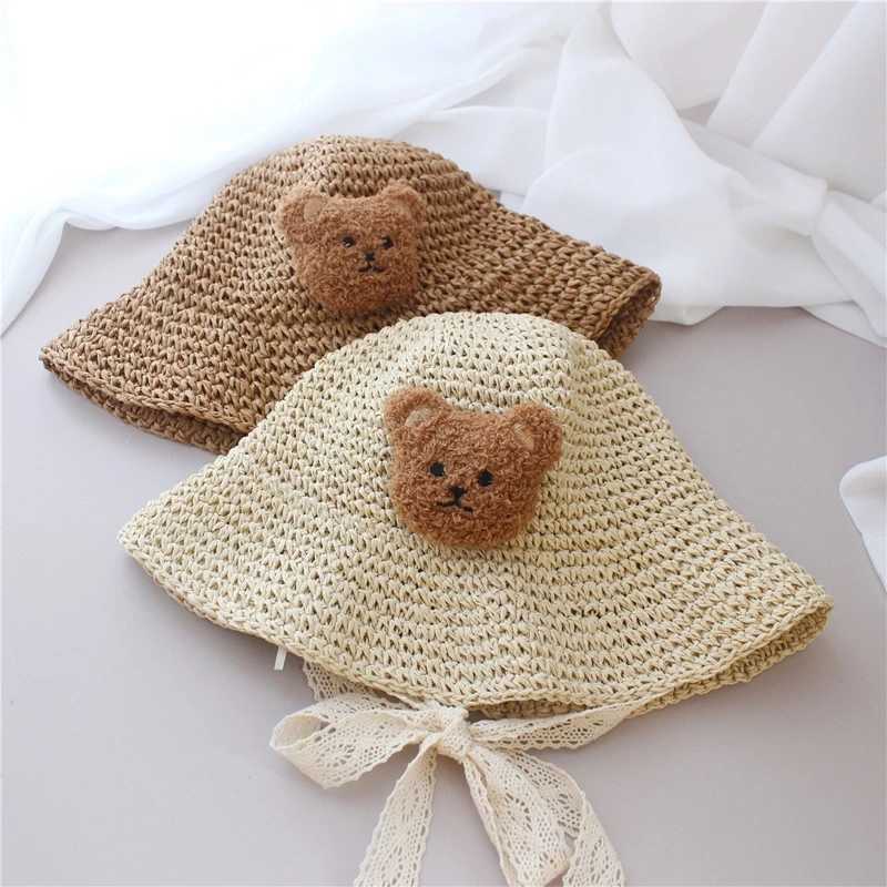 New Fashion Summer Baby Straw Sun Hat Adjustale Lace Strap Beach Cap Toddler Boys Girls UV Protection Panama Cartoon Kids Bonnet M240821