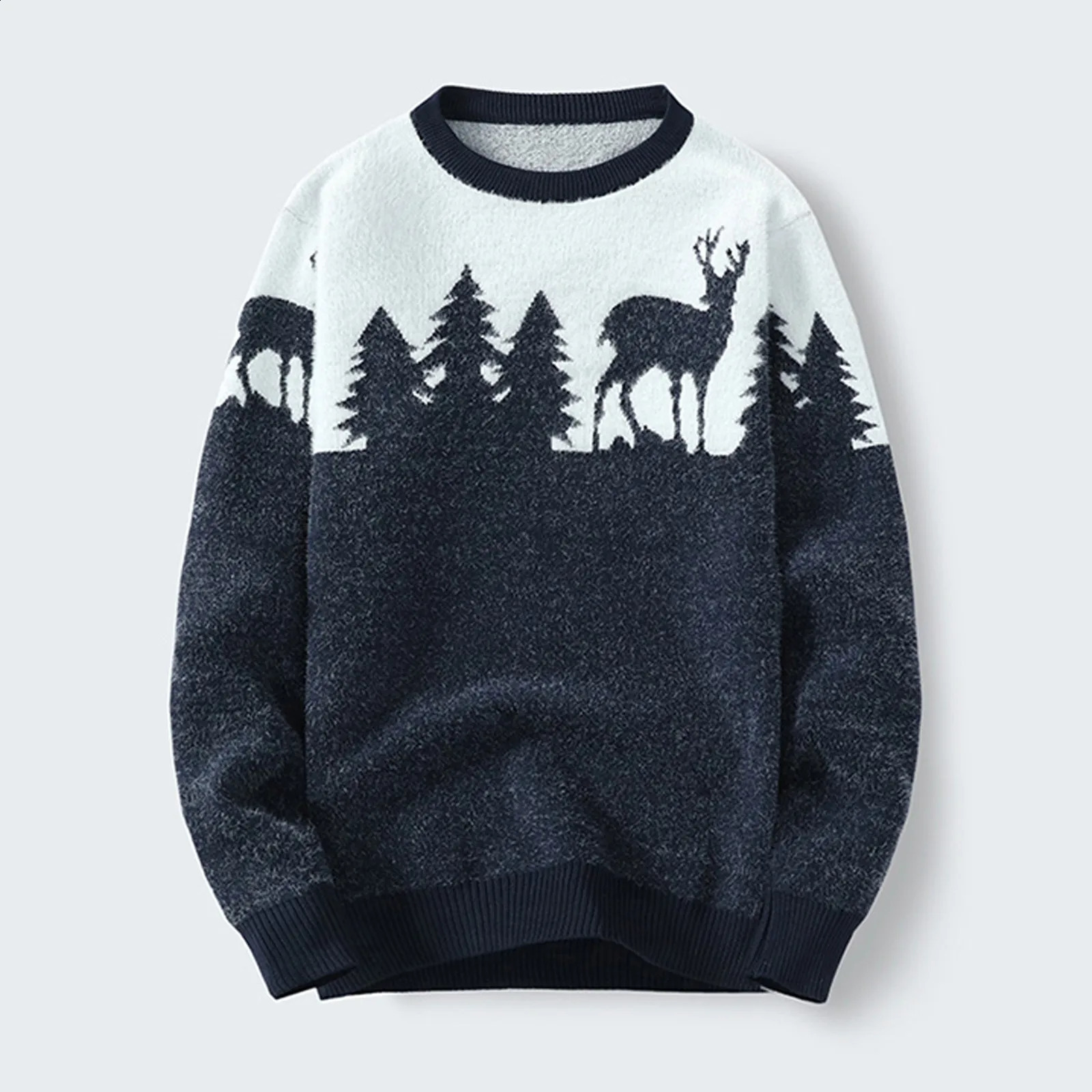 Christmas Casual Sweater Men Knitted Deer Korean Clothes Slim Tops Autumn Winter Long Sleeve Pullover 240821