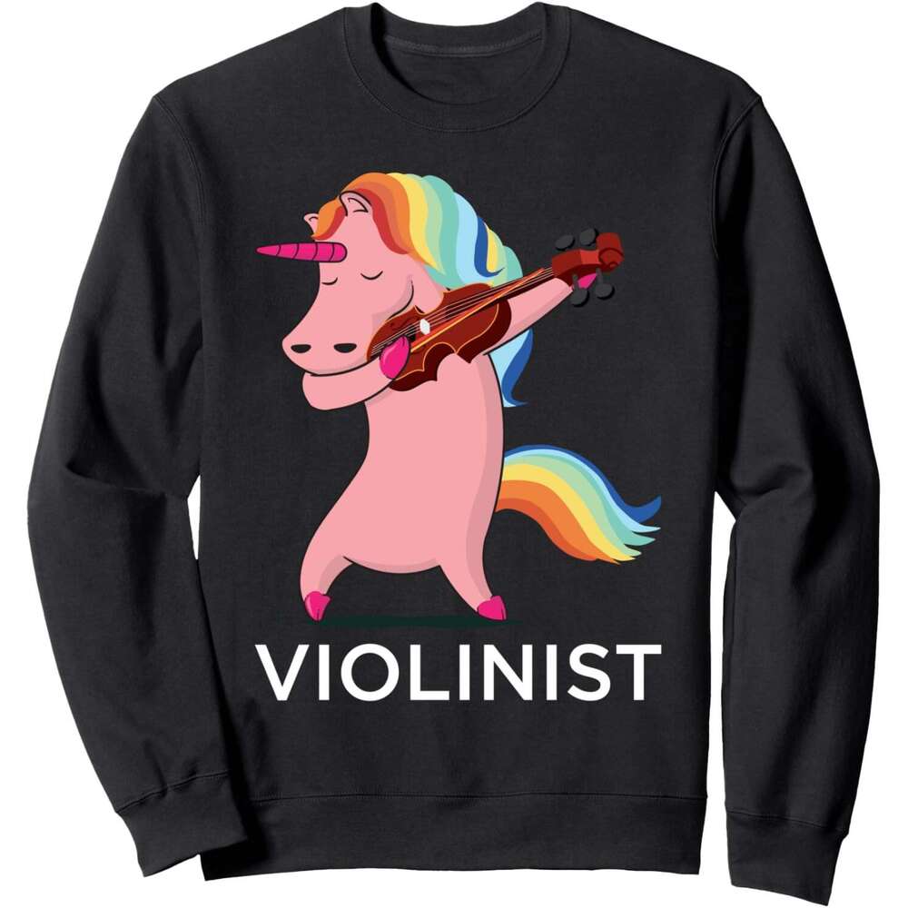 Long Sleeve Shirts for Men sweatshirt Funny Unicorn Playing Vio Vioist Music Gift Sweatshirt T shirt Tee Streetwear Casual tops clothes