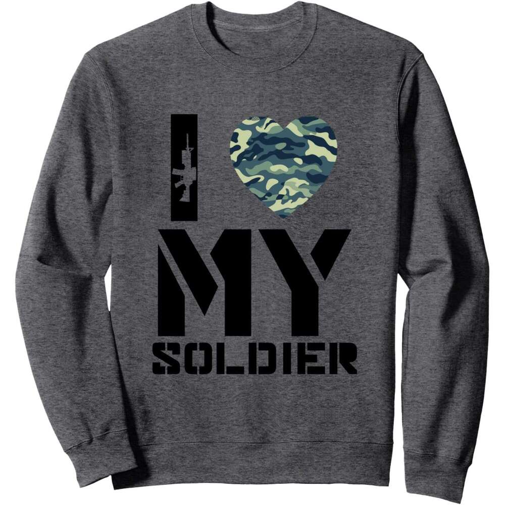 Long Sleeve Shirts for Men sweatshirt I Love My Soldier Patriotic Heart Shape Gift Sweatshirt T shirt Tee Streetwear Casual tops clothes