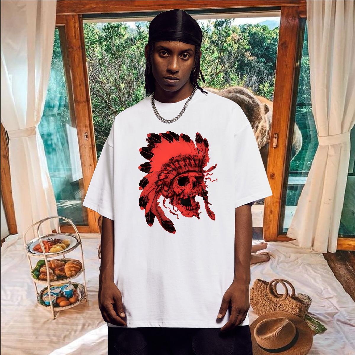 Classic Men Tshirts 230g 100% Cotton Beach scary Breathable T shirt Comfortable Graphic Tees Shirts