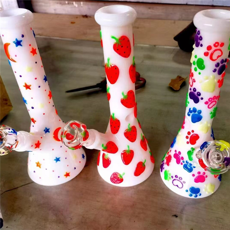 White Jade Glass Water Pipe,Glass Bottle With Colorful Luminous Strawberry,Glow In Dark,Cute Cartoon Glass Bong,Borosilicate Glass Hookah,Smoking Accessaries