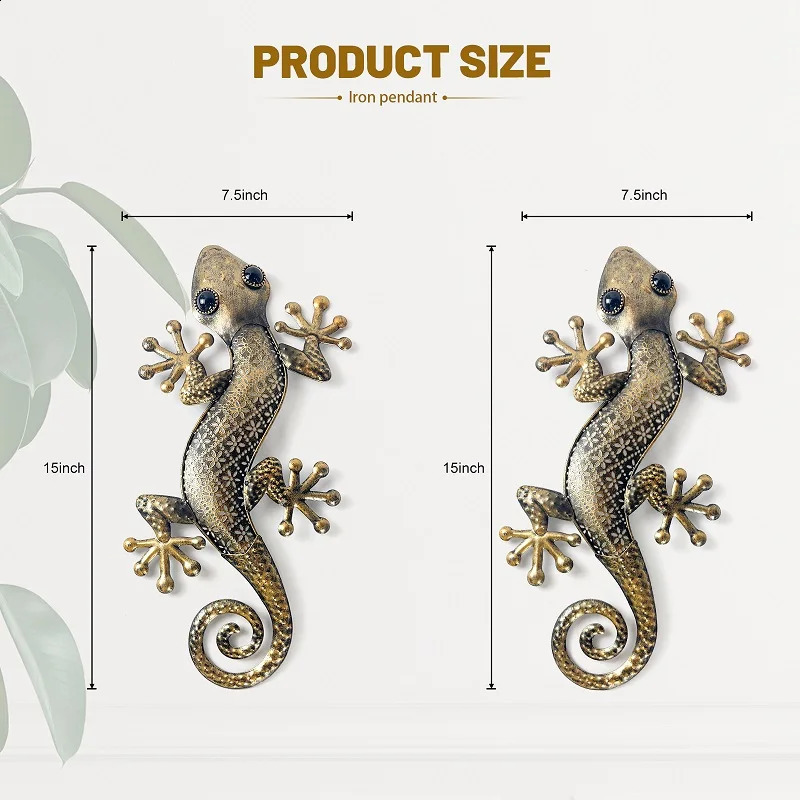 Gecko Metal Wall Art Decor 2 Pack 15 Inch - Indoor Outdoor Lizard Wall Art Hanging Sculpture for Home and Garden 240821