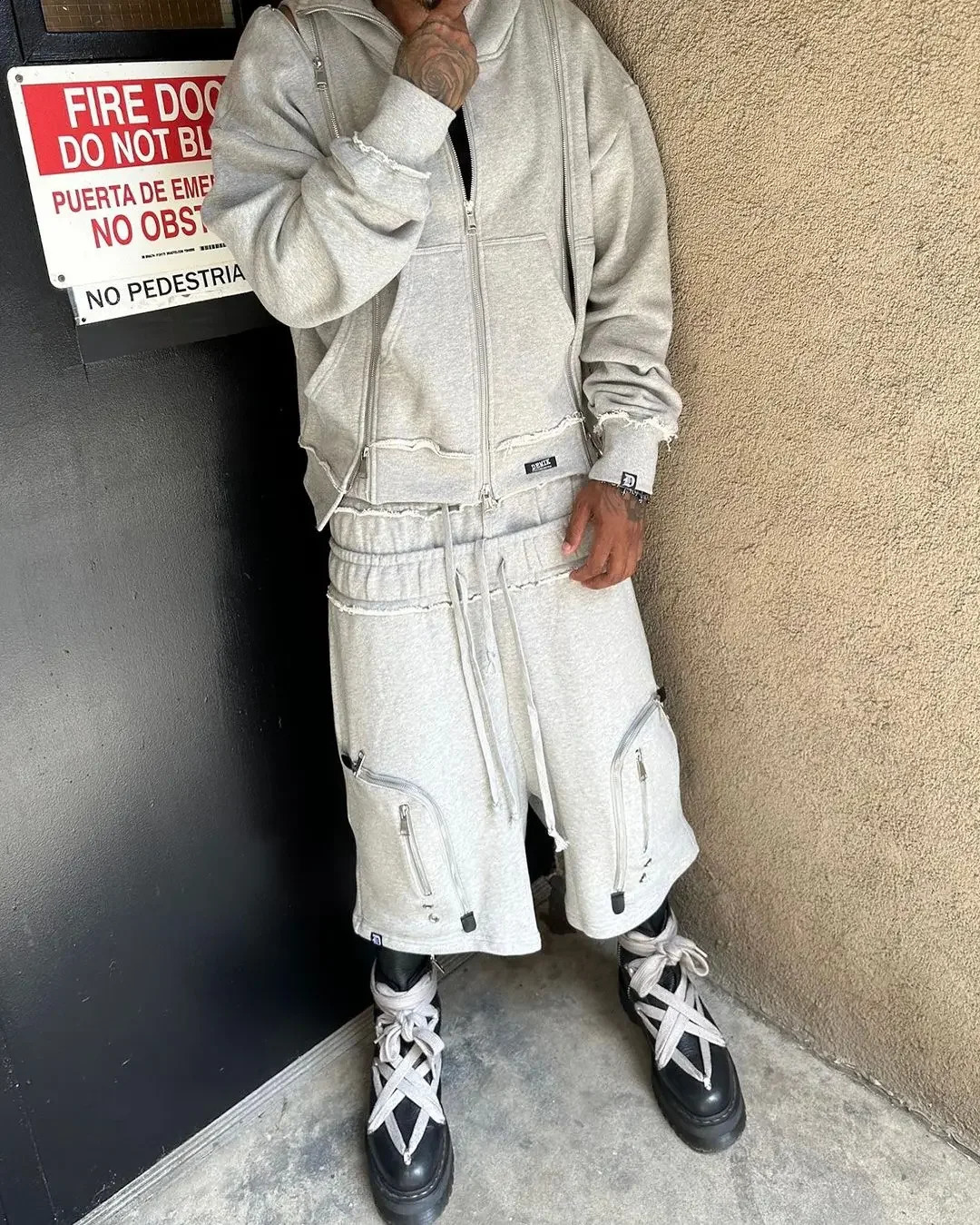 Casual sports Y2 retro American unisex multi-zip high street hip-hop streetwear hoodie cardigan suit 240820