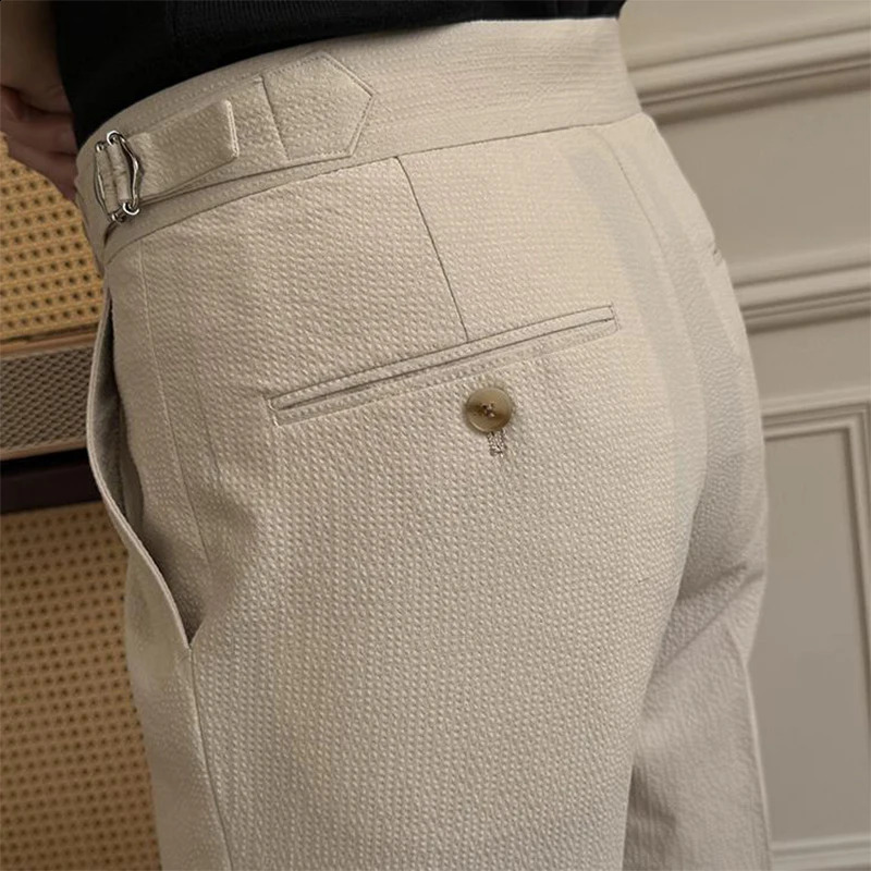 Naples Style Suit Trousers Men Stylish High-waisted Belt Slim Straight Pants Mens Fall Vintage Solid Color Casual Pants 240820