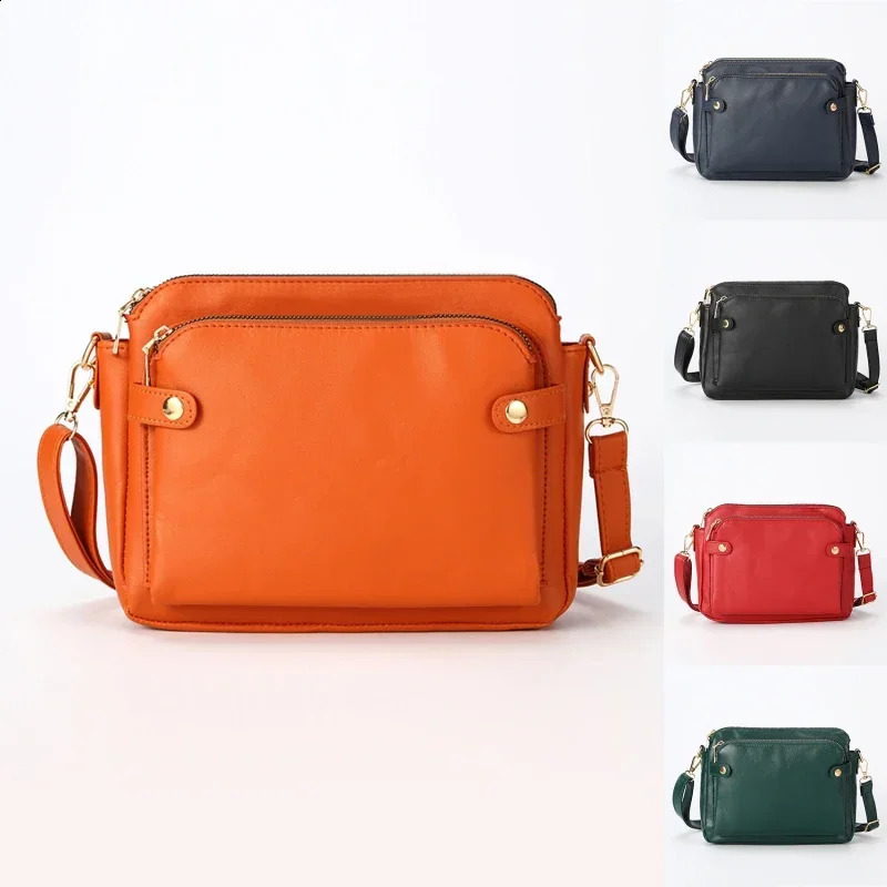 Crossbody Leather Shoulder Bags And Clutches ThreeLayer Pu Bag Ladies Zip Satchel 240821