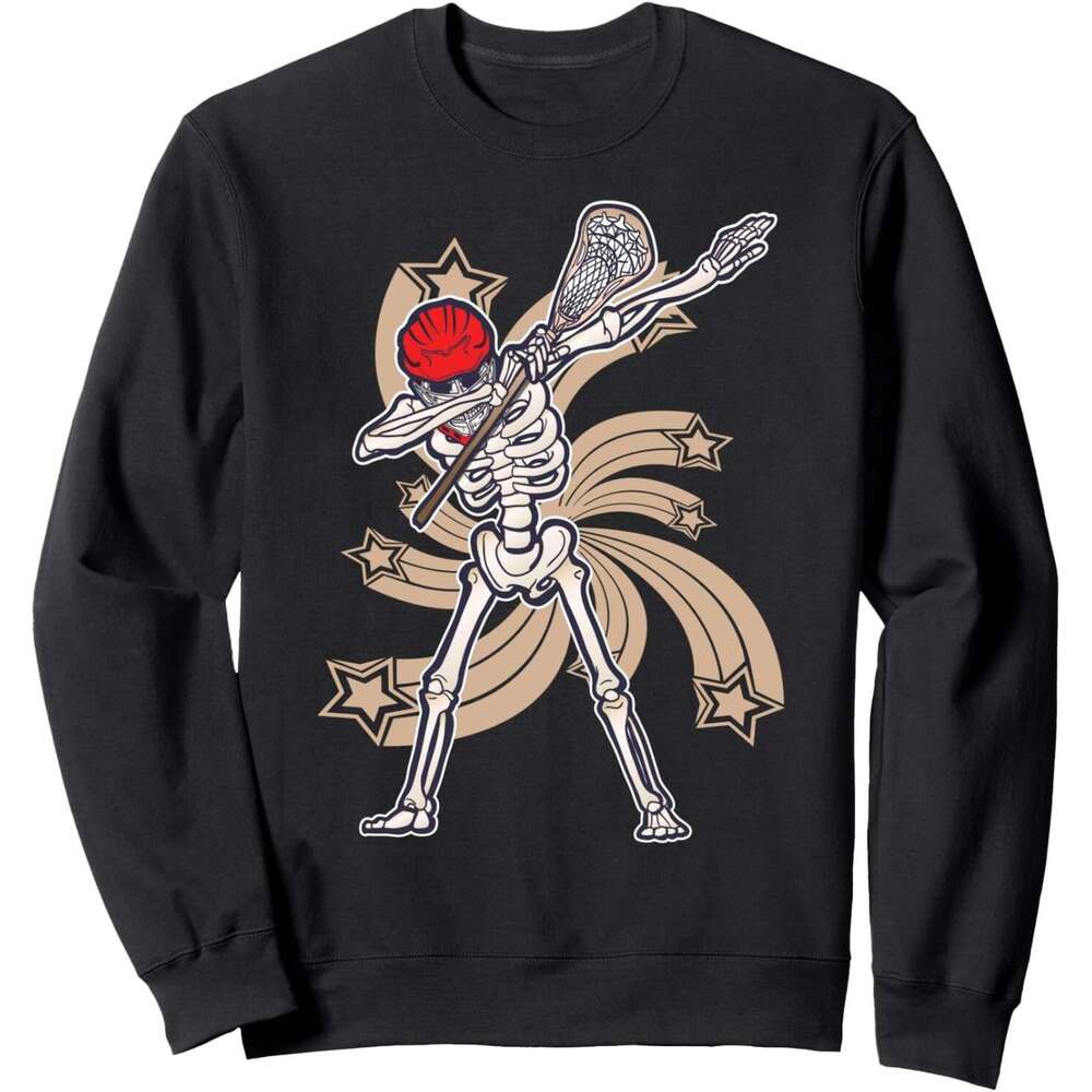 Long Sleeve Shirts for Men sweatshirt Lacrosse Skeleton Dabbing Dab Dance Funny Gift Sweatshirt T shirt Tee Streetwear Casual tops clothes