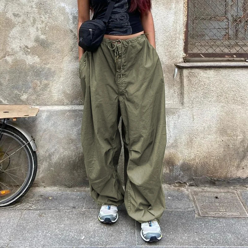QWEEK Techwear Sweatpants Women Baggy Hip Hop Parachute Cargo Pants Y2k Low Waist Streetwear Casual Loose Wide Leg Joggers Pants 240820