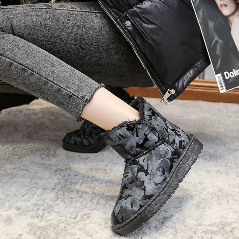 Ladies Snow Boots Ankle Chunky Booties Female Shoes Elegant With Low Heels Platform Black On Slip Offer Stylish Plush Work 240820