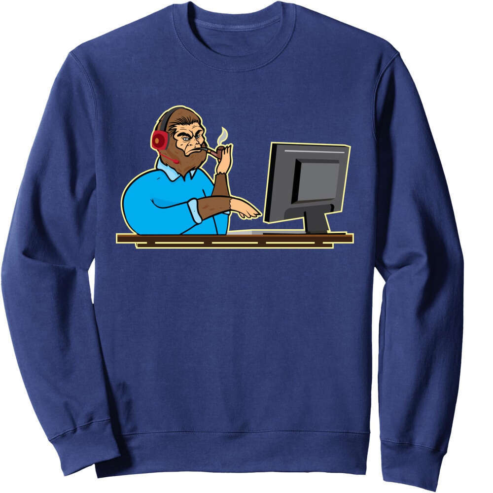 Long Sleeve Shirts for Men sweatshirt Funny Bigfoot Computer Typist Workaholic Gift Sweatshirt T shirt Tee Streetwear Casual tops clothes