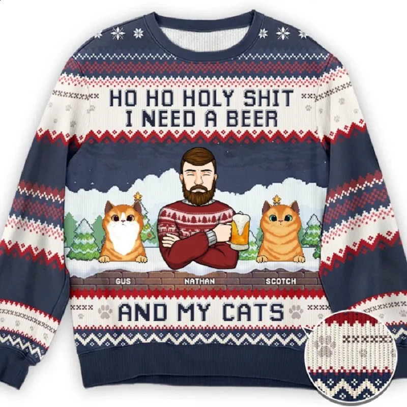 Men Women Ugly Christmas Sweaters Xmas Happy Knitting Casual Long Sleeve Jumpers 3D Print Party Crewneck Sweatshirt Plus Size 240821