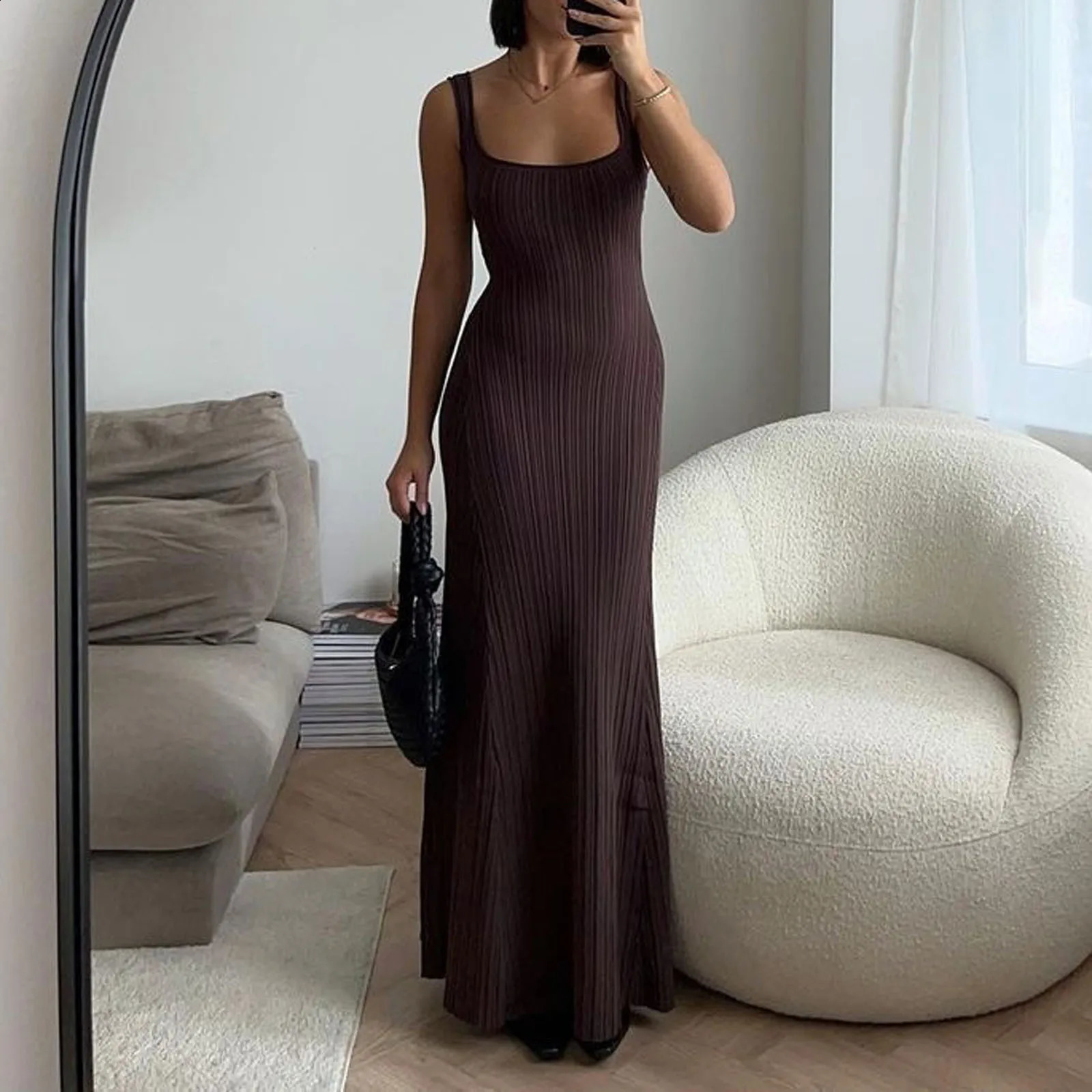 Hirigin Summer Knit Sleeveless Dress for Women V Neck Midi Bodycon Sweater Dress Casual Cut Out Front Tank Dress 2024 Trends 240821