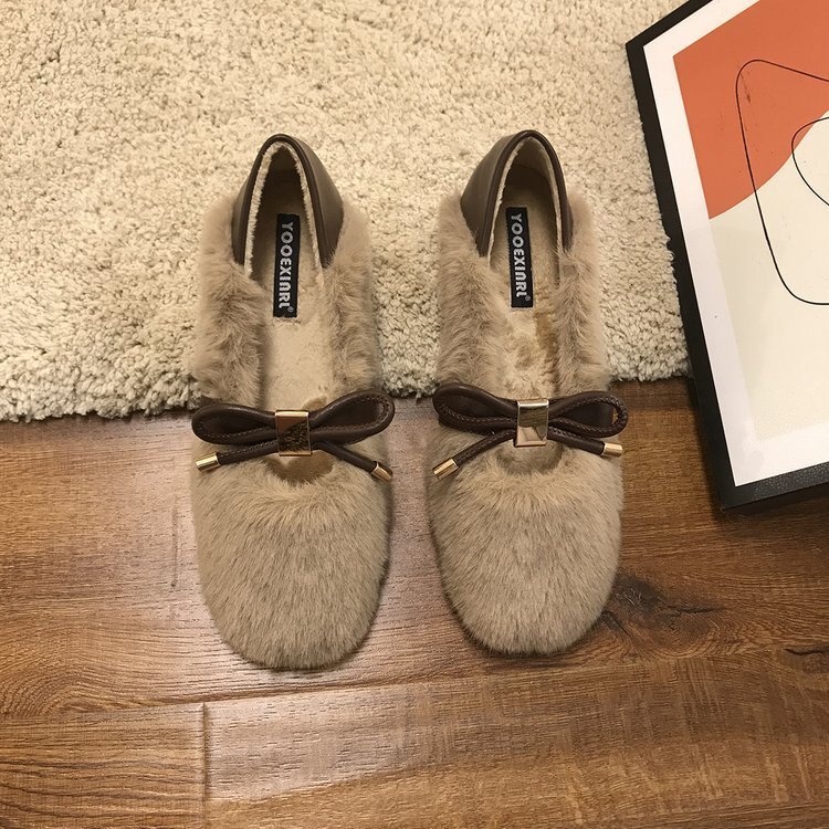 Ddmysports Fairy Wind Lazy Foot Mid Heel Grandma Thick With Fuzzy Fur Shoes Women S Winter Outdoor Wear OUTDOOR