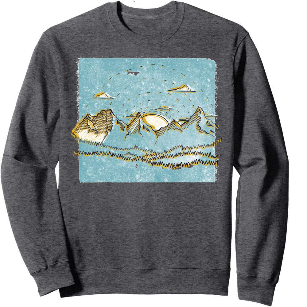 Long Sleeve Shirts for Men sweatshirt Blue Landscaping Sunrise in The Mountains Nature Sweatshirt T shirt Tee Streetwear Casual tops clothes