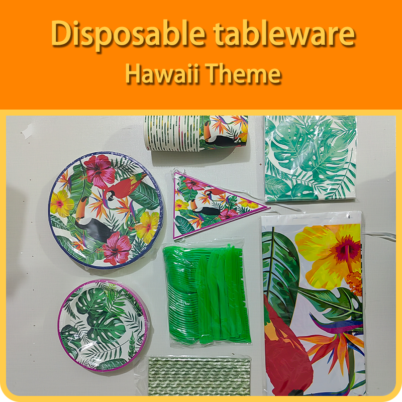 Hawaiian birthday decoration tableware set suitable for Hawaiian themed parties' birthday supplies