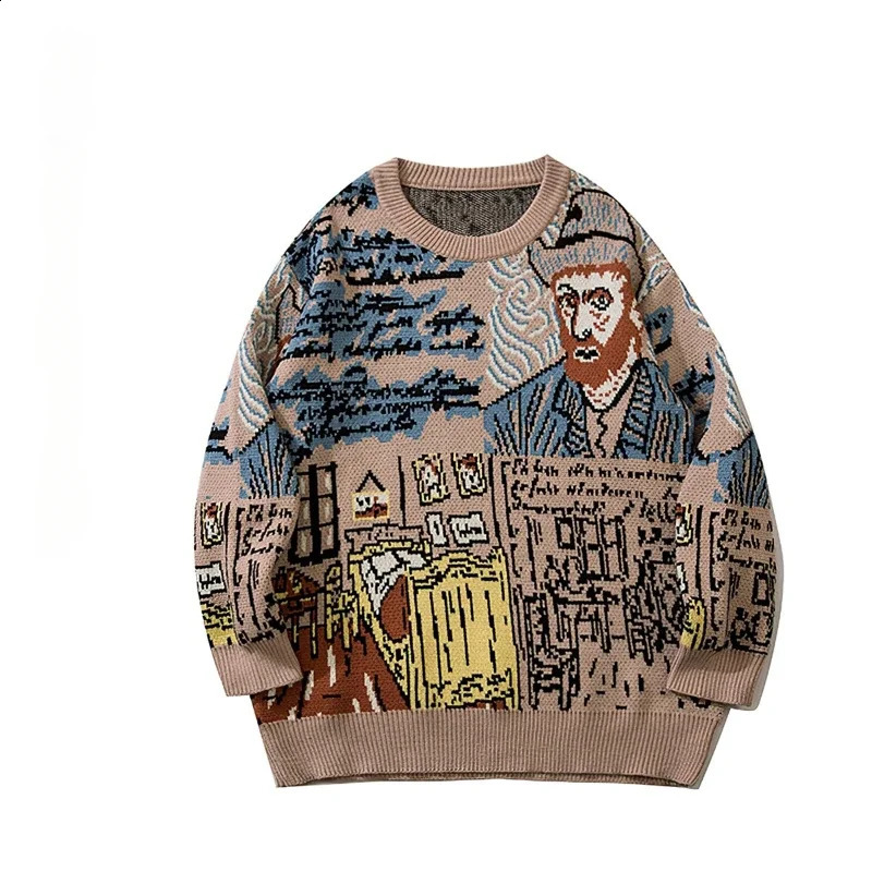 Vintage Cartoon Sweater Men Harajuku Knitted Character Sweater Cacual Knitwear Jacquard O Neck Pullover Men Clothes Unisex 240821