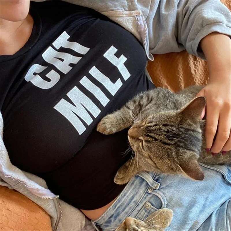 Gothic E-girl Grunge Crop Tops Women Kawaii CAT MILF letter Print Short Sleeve t-shirt Summer Women's clohtes streetwear Emo 's