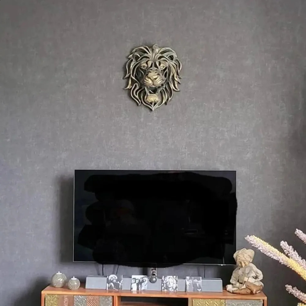 Gold Animal Head Wall Decor Wall Sculpture Home Decor Statue for Living Room Office Bedroom Modern Decor for Men Women Lion 240821