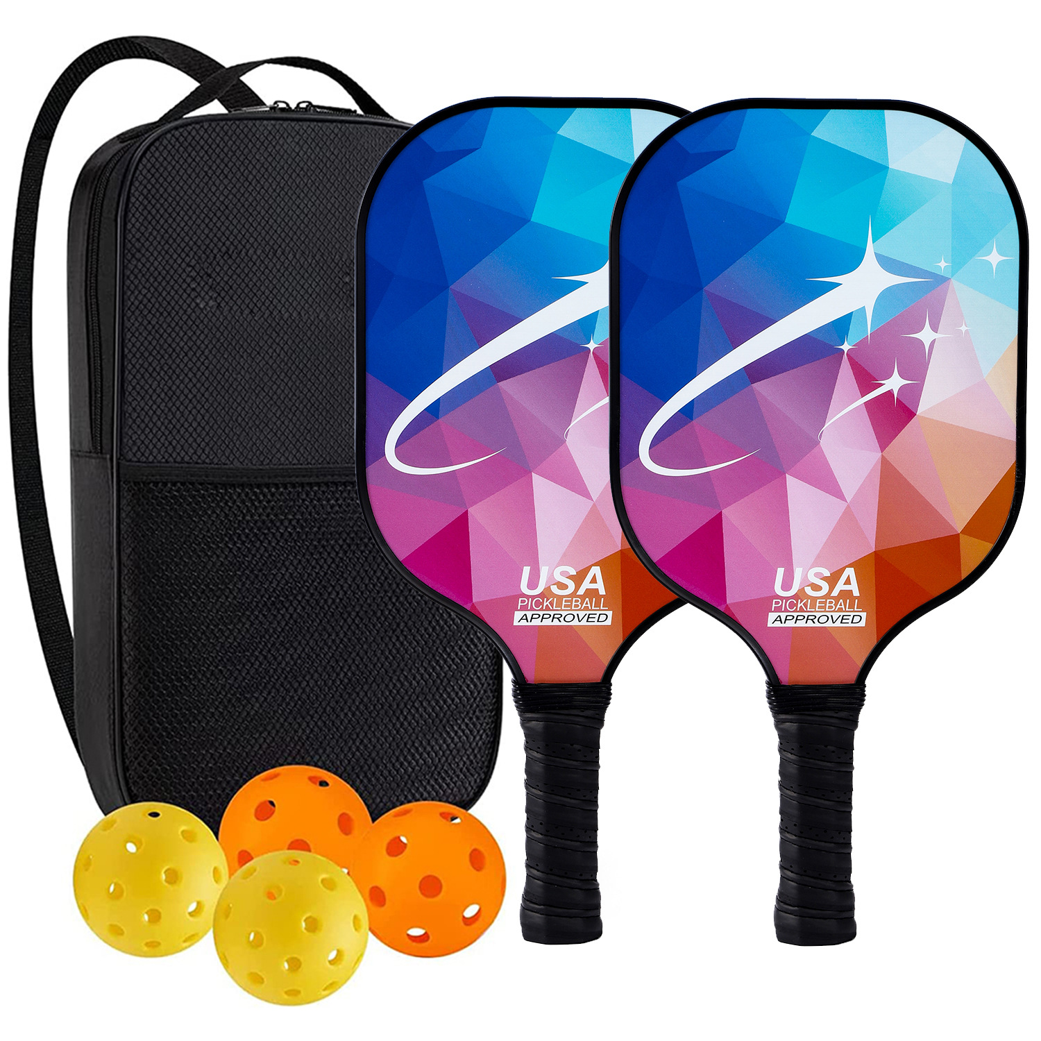 High-Performance Fiberglass Pickleball Paddle for Competitive Outdoors Games 2 Paddle & 4 ball & 1 bag 9909
