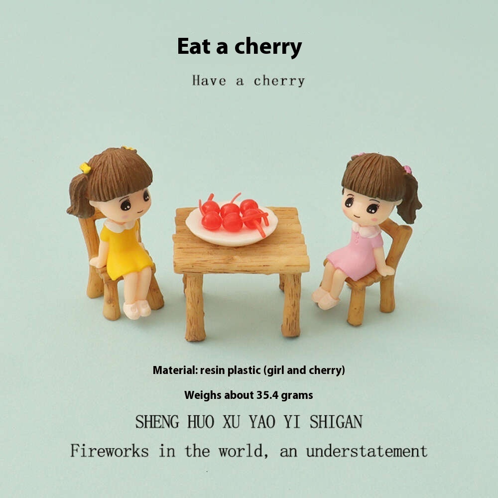 Cartoon Mini Girl Miniature Simulation Table and Chair Baby House Micro Landscape Scene Model Accessories Decorative Desktop Ornament