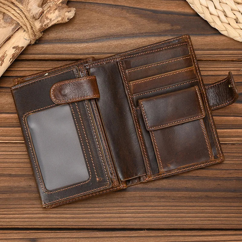 High Quality Genuine Leather Card Wallet Men Women RFID Genuine Leather Short Wallet Multi Cards Slots Button Man Purse 241224