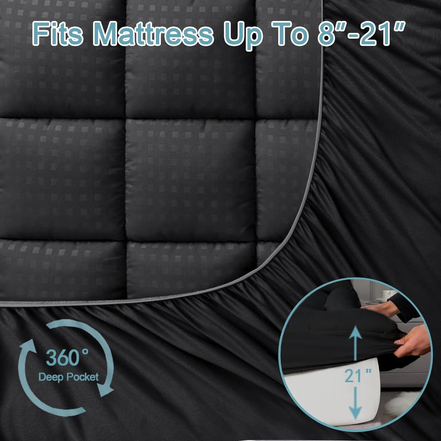 Mattress Pad Quilted Fitted Protector Cooling Pillow Top Cover Breathable Fluffy Soft Topper 240820