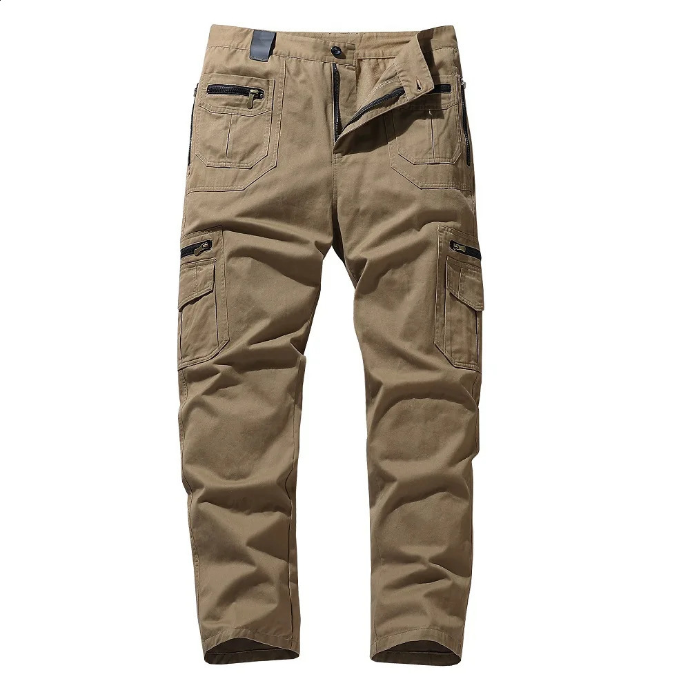 Cotton Mens Multi Pocket Tactical Cargo Pants Loose Solid Trouser Army Combat Jogger Straight Pluse Size S5Xl 240821