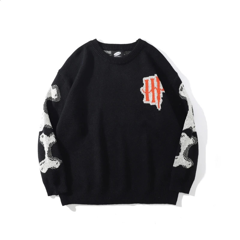 All-matching Knit Sweater for Women Men Long Sleeve Skeleton Bone Print Pullover 240821