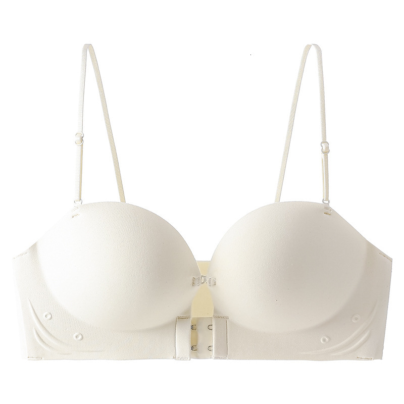 Front button strapless bra for women, small chest that gathers together to show off. The upper support is non slip seamless, with a beautiful back and