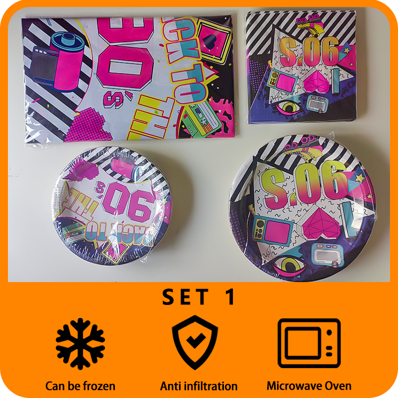 90S theme party disposable tableware set for birthday party supplies